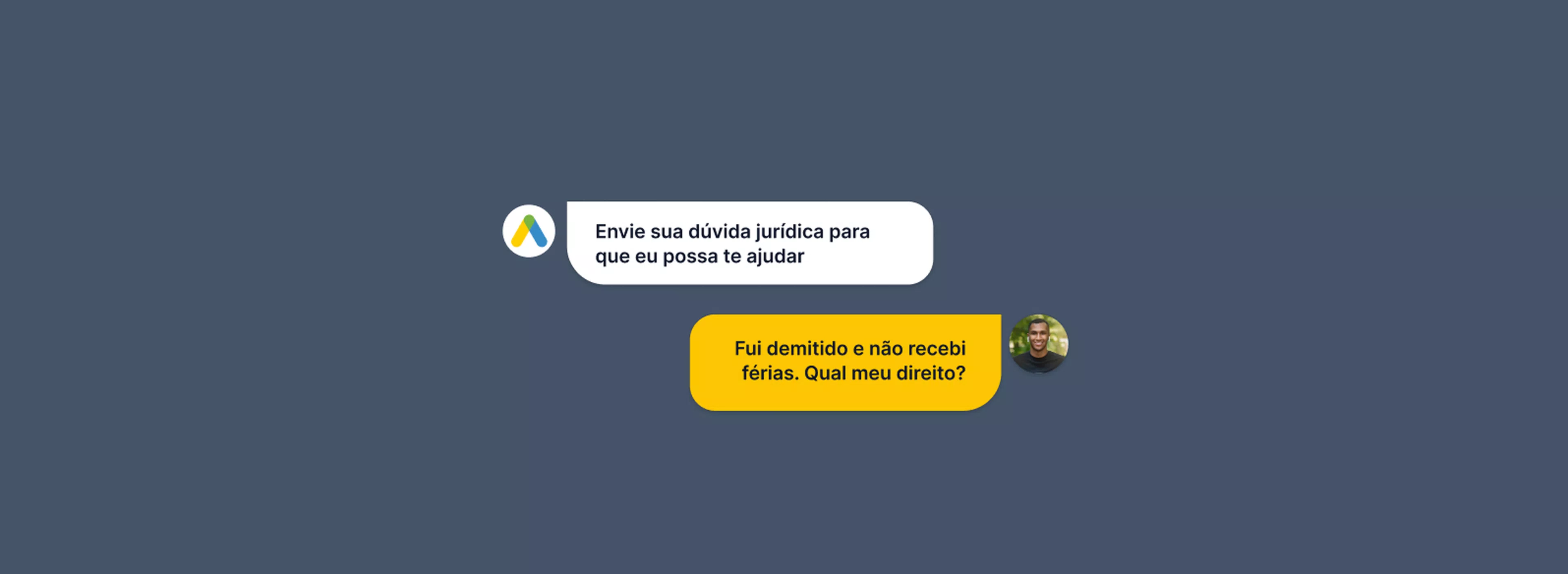 Exemplo de chat em que usuário pergunta sobre seus direitos trabalhistas para o Jusbrasil